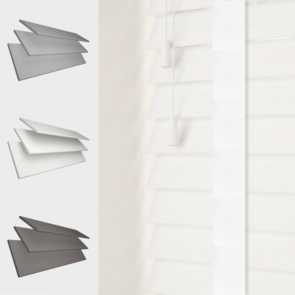 Faux Wood Tape White Caecus Blinds